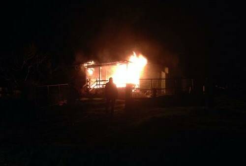 A picture of the Guildford house fire sent in by a Bendigo Advertiser reader. 