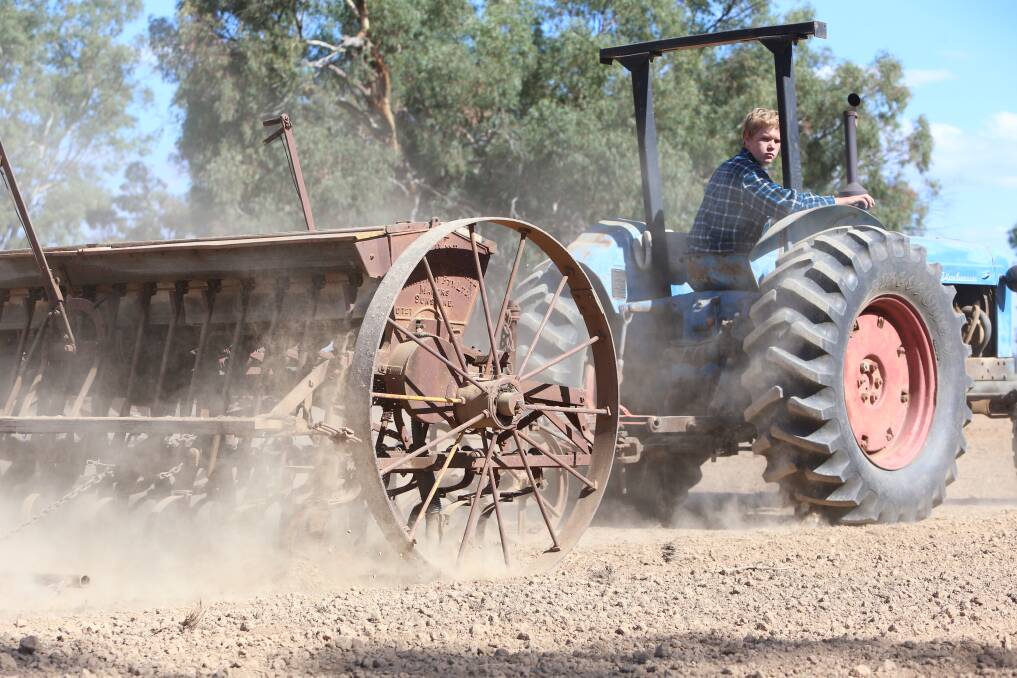Nick Collins uses his grandfather's 1920s H.V McKay seeder to sow 10 acres of wheat.