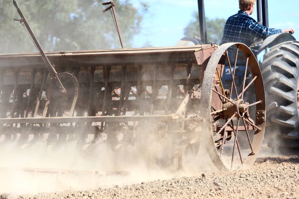 Nick Collins uses his grandfather's 1920s H.V McKay seeder to sow 10 acres of wheat.