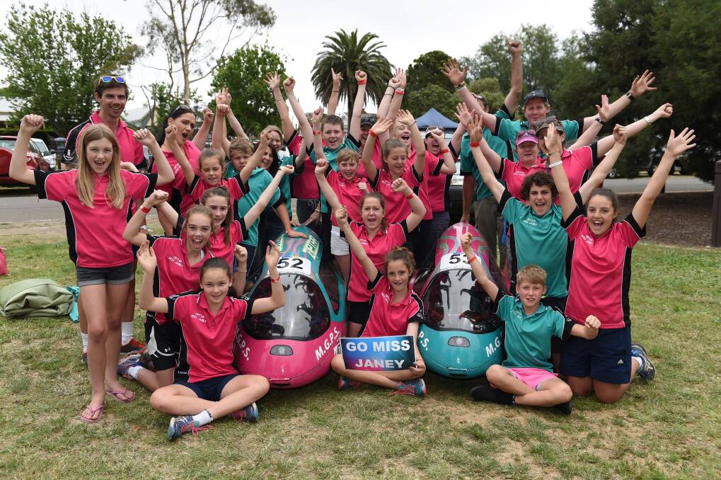 WINNERS: Maiden Gully Primary School students celebrate winning their section. Picture: BILL CONROY