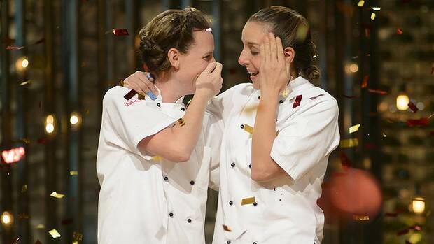 WINNERS: Bree and Jessica are announced My Kitchen Rules winners. Picture: SEVEN NETWORK