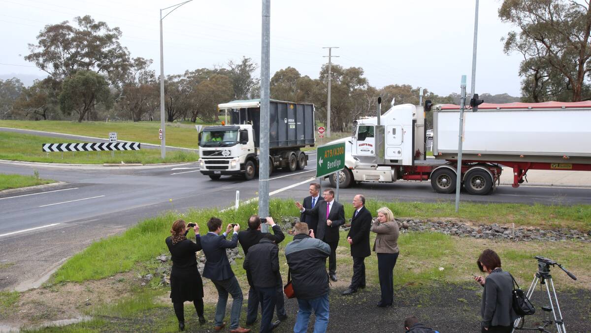 Ravenswood intersection funding anouncement in August 2013. Wendy Lovell,  Eric Abetz, Denis Napthine and Greg Bickley. Picture: Peter Weaving