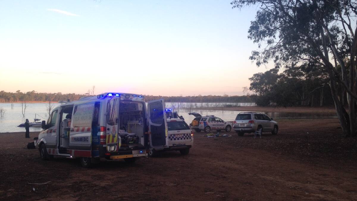BOAT COLLISION: Emergency services at Lake Eppalock. Picture: JODIE DONNELLAN