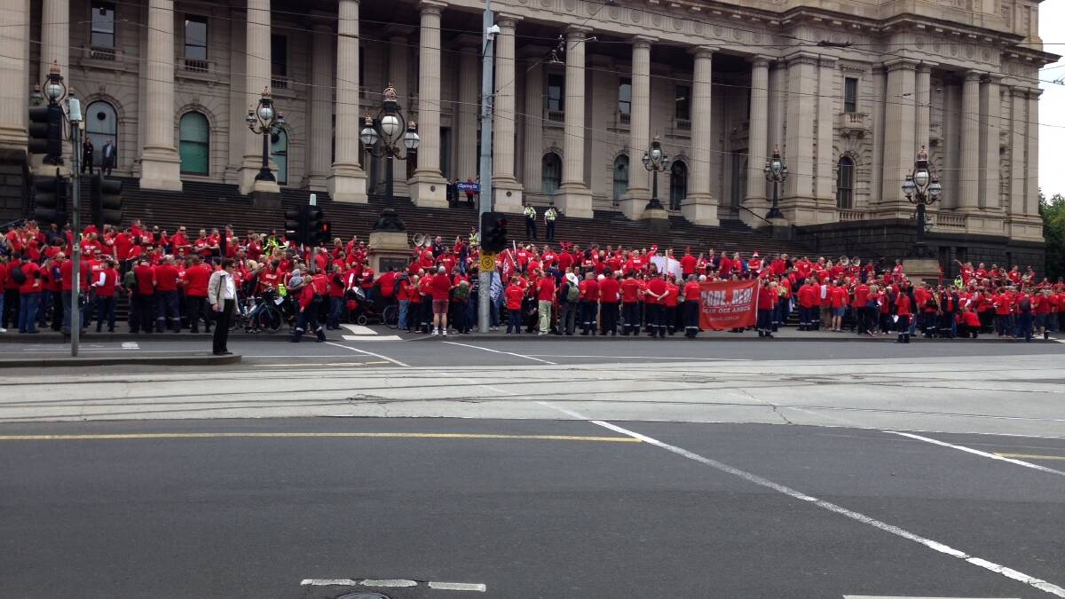 RALLYING: Bendigo paramedics among large crowd calling for fairer pay conditions. Picture: Supplied