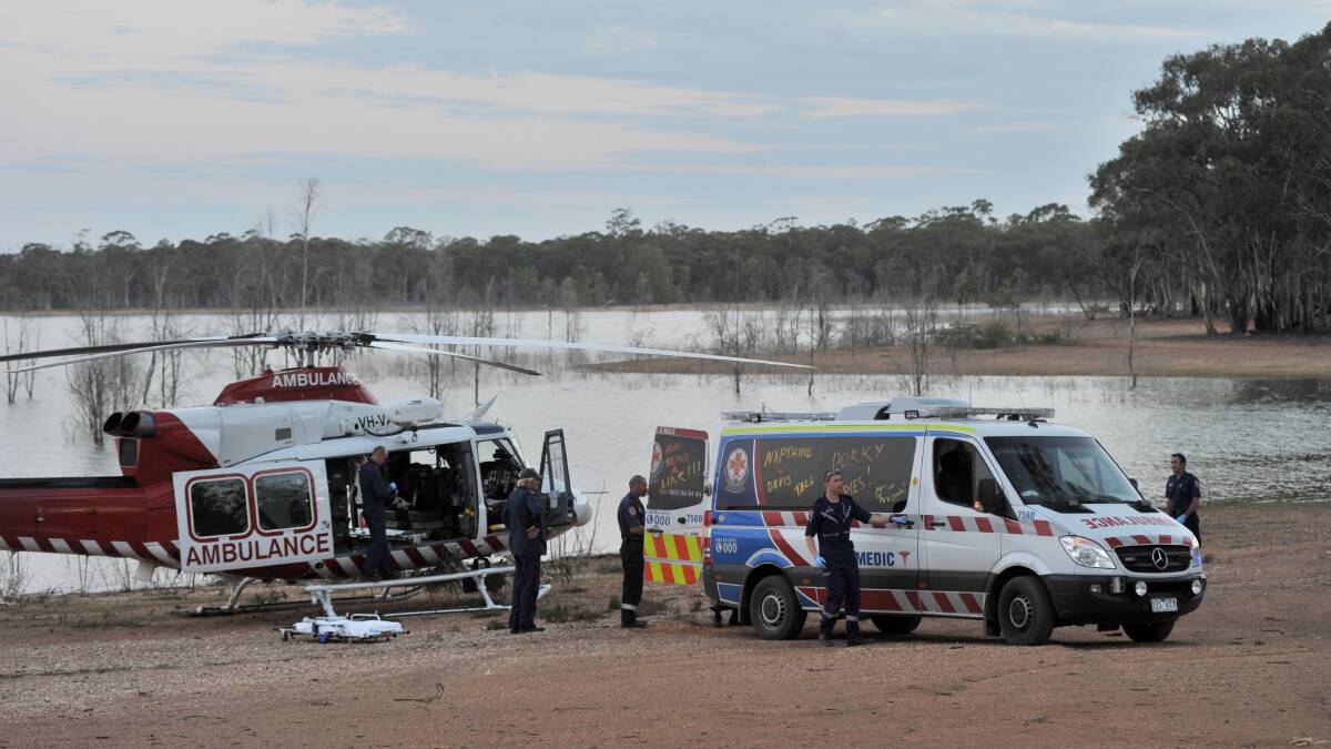 BOAT COLLISION: Emergency services at Lake Eppalock. Picture: JODIE DONNELLAN