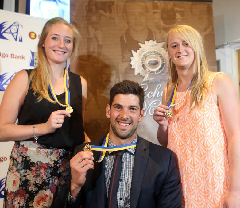 Michelsen medal winner Tim Martin with Betty Thompson award winners Emma Webb and Meg Gilbert. Picture: GLENN DANIELS