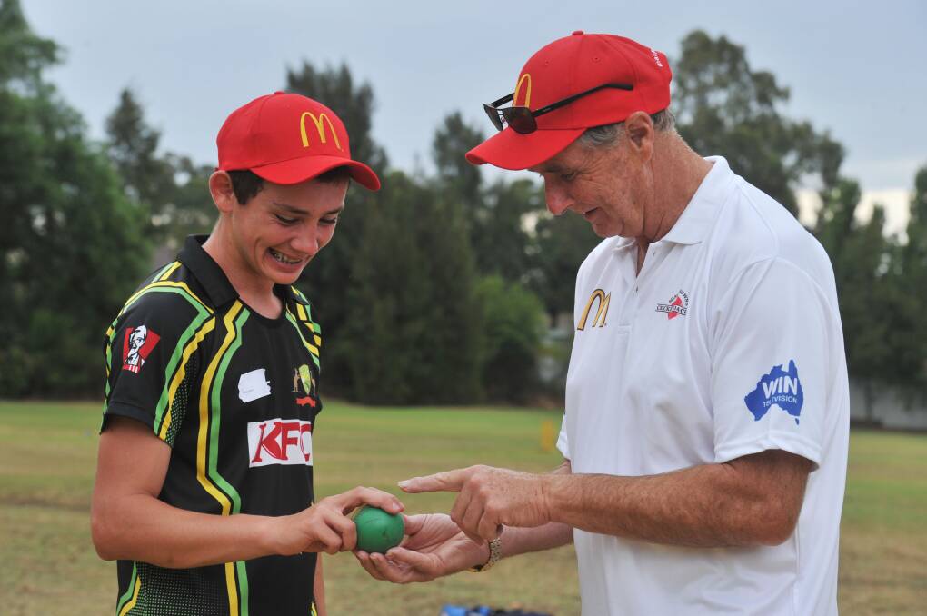 Todd Doran gets some tips from Coach and Former Australian Test Captain Graham Yallop. Picture: BRENDAN McCARTHY