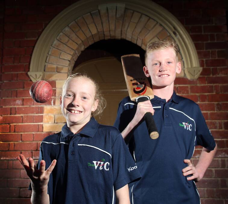 YOUNG GUNS: Letesha Bawden and Ryan O'Keefe will head to Darwin on Sunday to compete in the Victorian under-12 cricket team. Picture: GLENN DANIELS