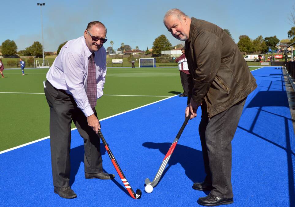READY TO PLAY: City of Greater Bendigo Mayor Barry Lyons with project coordinator Julian Hood. Picture: LIZ FLMEING
