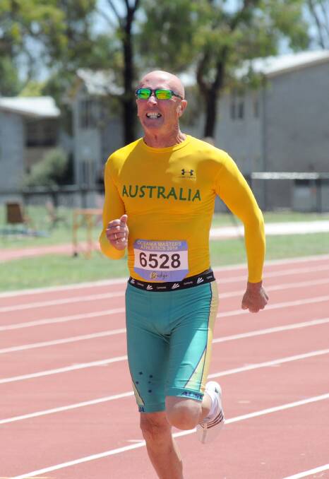 John Wall competing at the Bendigo Oceania Masters Athletics Championships. Picture: JODIE DONNELLAN 
