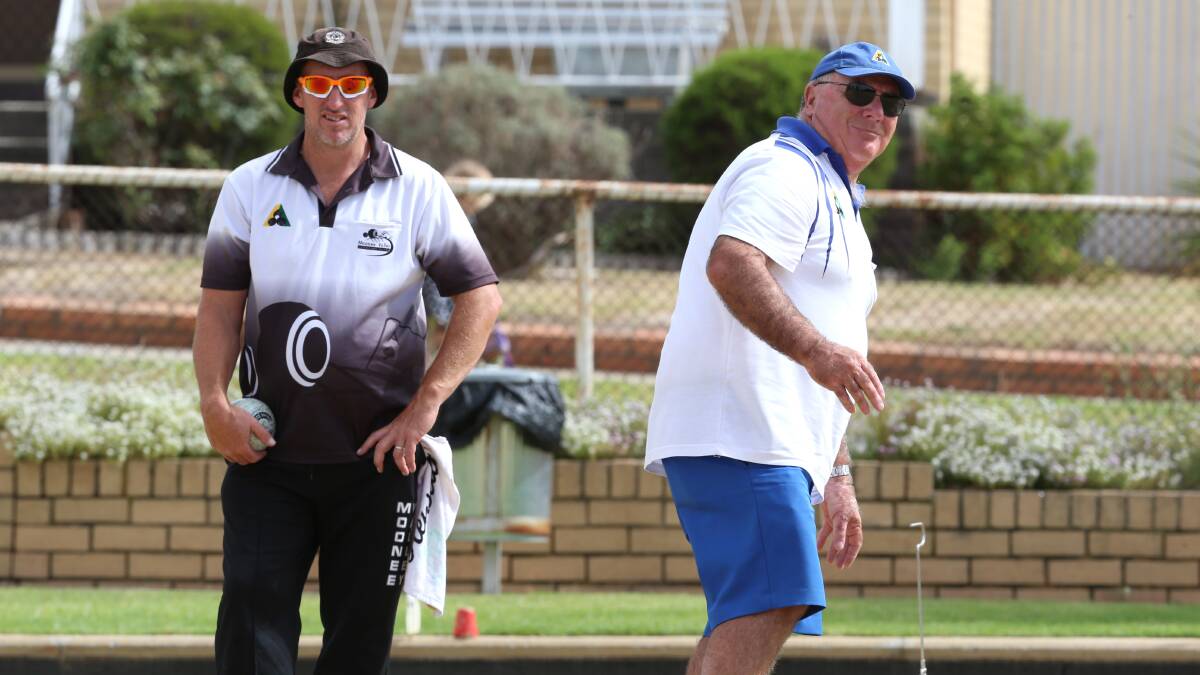 Day two of Country Week Bowls in Bendigo at Eaglehawk Bowling Club. 
Shane Trewarne and Kevin O'Grady. Picture: PETER WEAVING