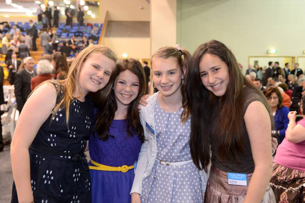 Ashleigh Hall, Meyah Ford, Laura Montagnat and Olivia Sadowskyj at the District Convention of Jehovah's Witnesses. Picture: JIM ALDERSEY