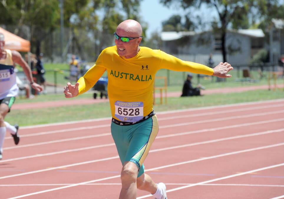 John Wall competing at the Bendigo Oceania Masters Athletics Championships. Picture: JODIE DONNELLAN 
