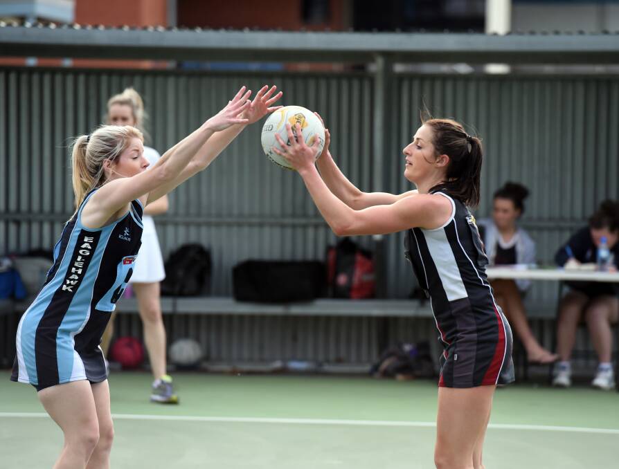 CENTRE: Eleisha Lay and Katie Grose during Saturday's game. Pictures: LIZ FLEMING