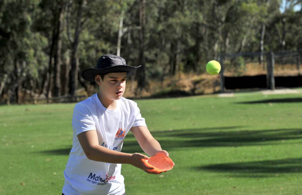 Ben Dubuc-Timson, 13, has his eyes on the ball. Picture: JODIE DONNELLAN 