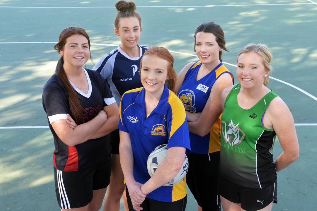 ON THE RISE: Star netballers Ashley Ryan, Elley Lawton, Zoe Davies, Abbey Ryan and Bridget Murray will play with the Sovereigns in 2015. Picture: BRENDAN McCARTHY