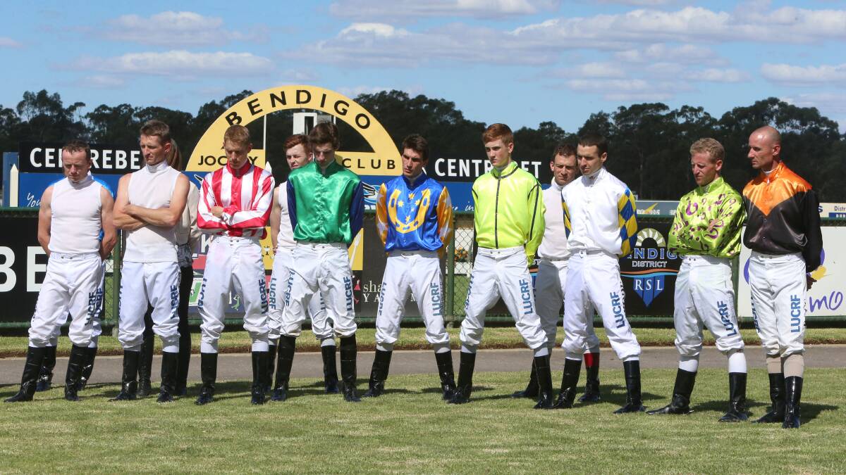 All the jockey's who raced in the Colin Browell Memorial. Picture: PETER WEAVING