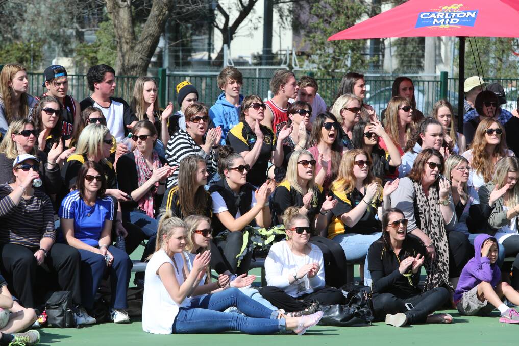 Netball fans cheering their team on. Picture: PETER WEAVING 