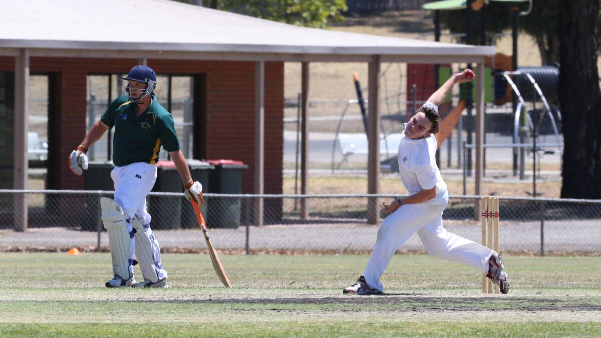 Country Cricket Week action at North Bendigo,Wimmera Mallee (batting) v Benella.
Bowler Fintan Brazil.

Picture: PETER WEAVING
