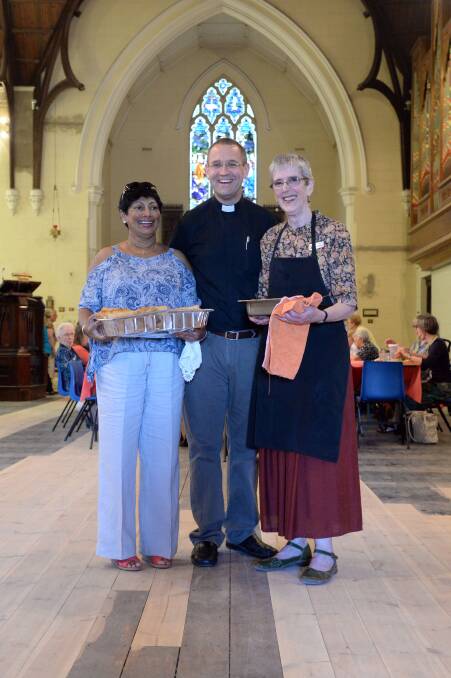 Tilaka De-Zilva, Dean John Roundhill and Diana Smith at the Australia Day lunch at St Paul's Cathedral. Pictures: LIZ FLEMING