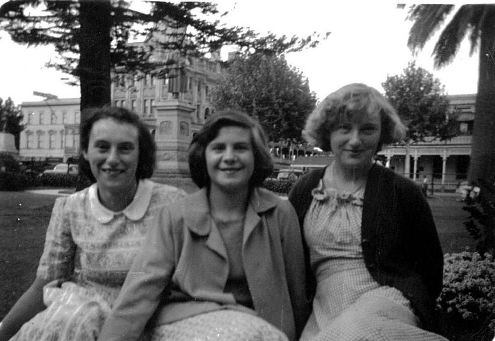 1951 Elsie, Laura and Estelle on a lunch break at Ashmans Tailoring.