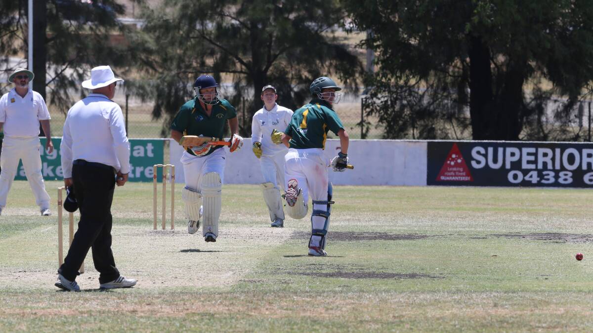 Country Cricket Week action at North Bendigo,Wimmera Mallee (batting) v Benella.

Batter Andrew Bayles and Jack Leith.

Picture: PETER WEAVING
