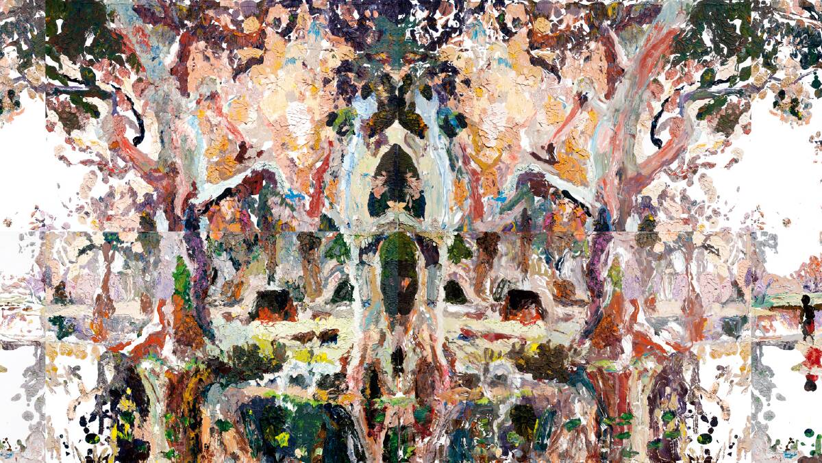 Ben Quilty, "Evening Shadows, Rorschach after Johnstone", 2011 (detail), oil on linen. Collection Art Gallery of South Australia.  Gift of Ben Quilty through the Art Gallery of South Australia Contemporary Collectors 2012. Donated through the Australian government’s Cultural Gifts Program. Courtesy of the artist and Tolarno Galleries, Melbourne.