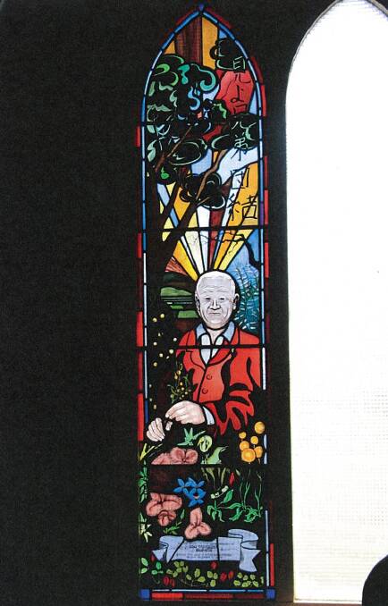 The stained glass window memorial to Sho Takasuka  at St George's Church of England, Goornong.