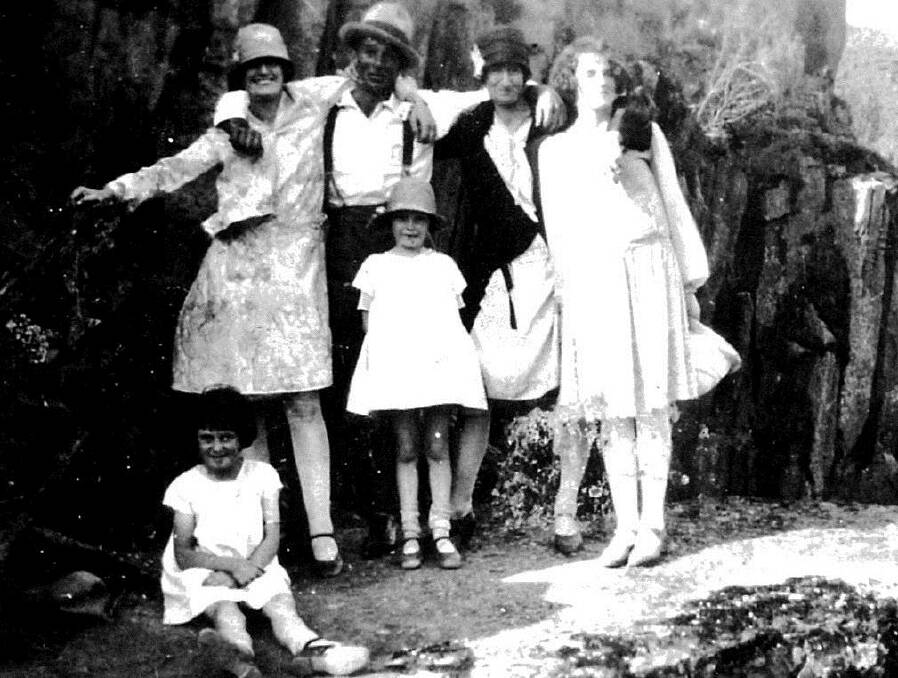 1920s May and Leo McGrath with a friend (name unknown) and Irene Shelton at Hanging Rock. 