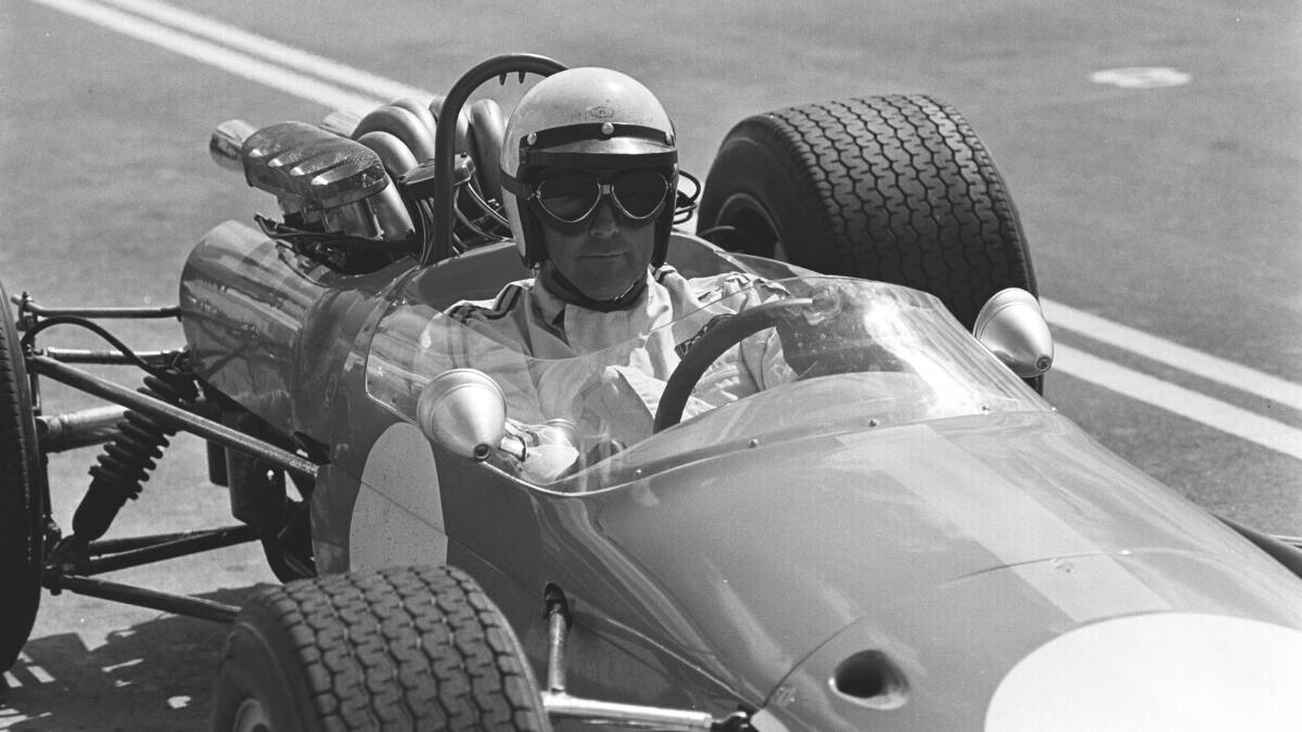 Jack Brabham during a practice session at Oran Park raceway, 1968.