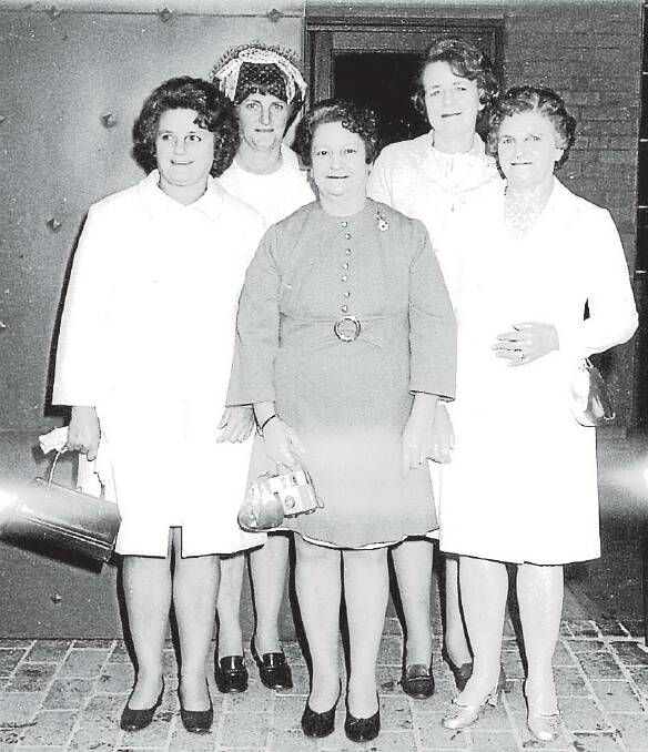 LADIES’ NIGHT OUT: From left, Joan Evans, Nancy Crammond, Myrtle Creeley, Phyliss Sertori and Muriel Heavyside, date unknown . Joan Evans will be turning 90 on Monday. She will be celebrating this milestone at the Bendigo Retirement Village tomorrow.
