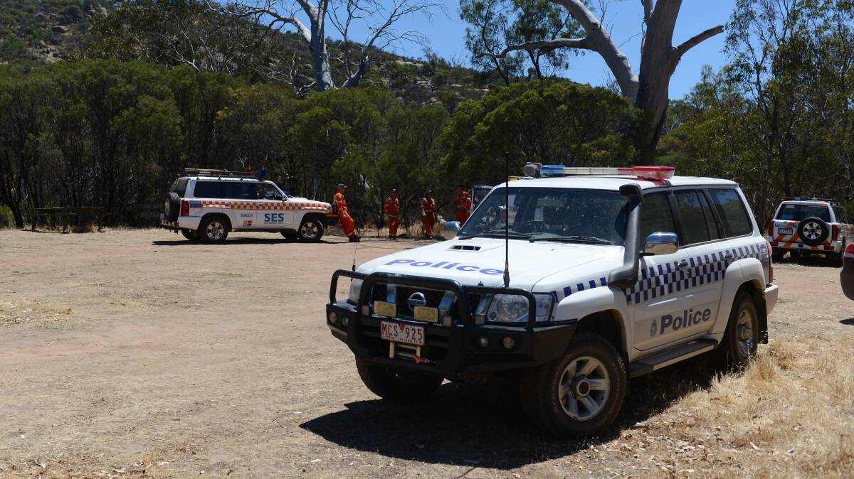Police and SES crews search Mount Korong near Inglewood. Picture: JIM ALDERSEY