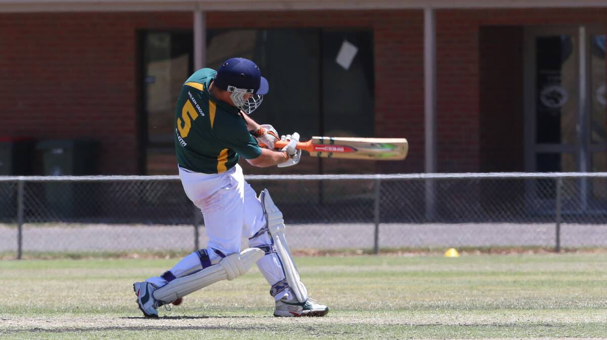 Country Cricket Week action at North Bendigo,Wimmera Mallee (batting) v Benella.
Batting Andrew Bayles.

Picture: PETER WEAVING
