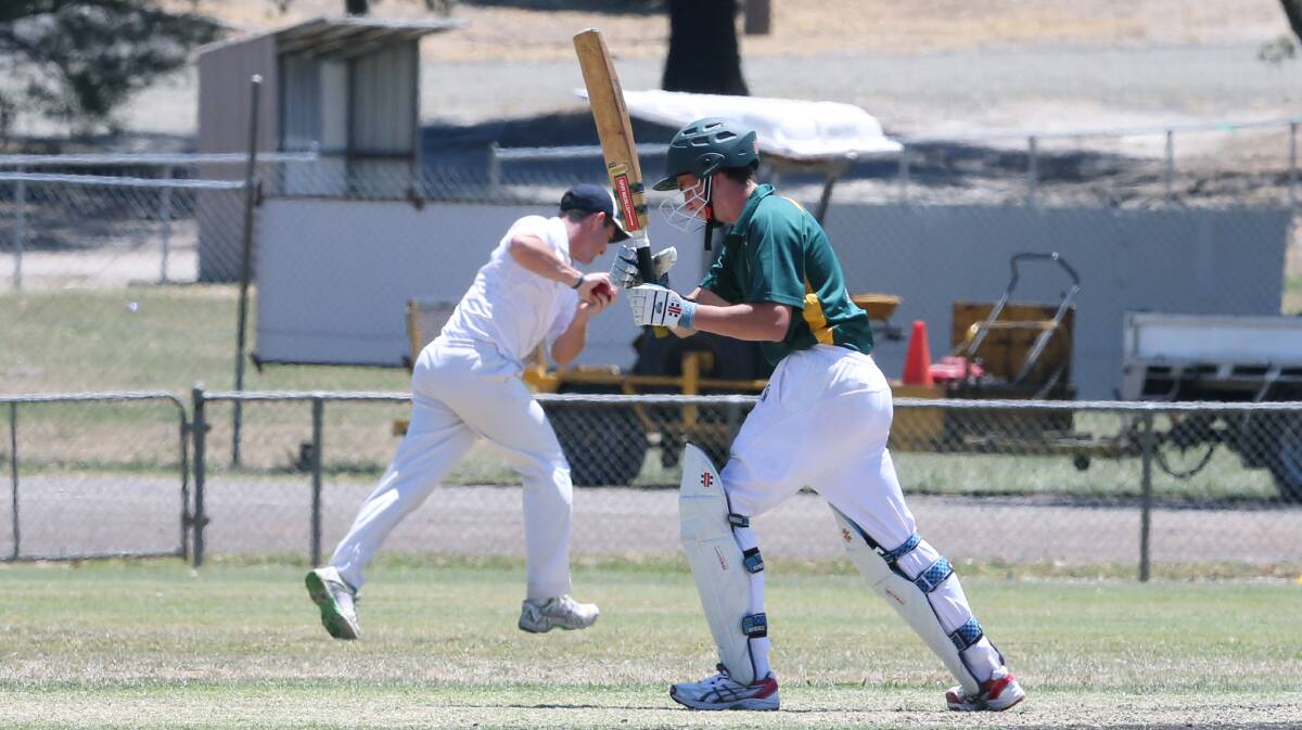 Country Cricket Week action at North Bendigo,Wimmera Mallee (batting) v Benella.
Jack Leith is caught out by Travis King.

Picture: PETER WEAVING
