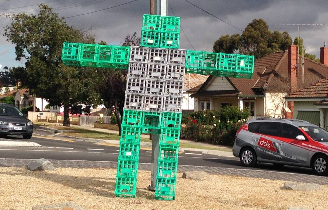 The mysterious man made of crates spotted in Flora Hill this morning.