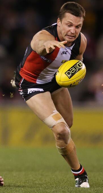 TOUGH SAINT: Jarryn Geary will play his 100th AFL game on Saturday. Picture: GETTY IMAGES