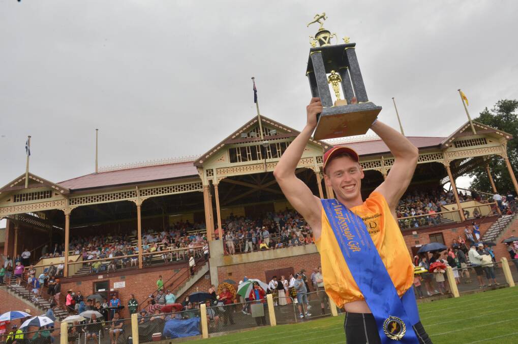 Lee Forrest celebrates his win in the Maryborough Gift. Picture: BRENDAN McCARTHY