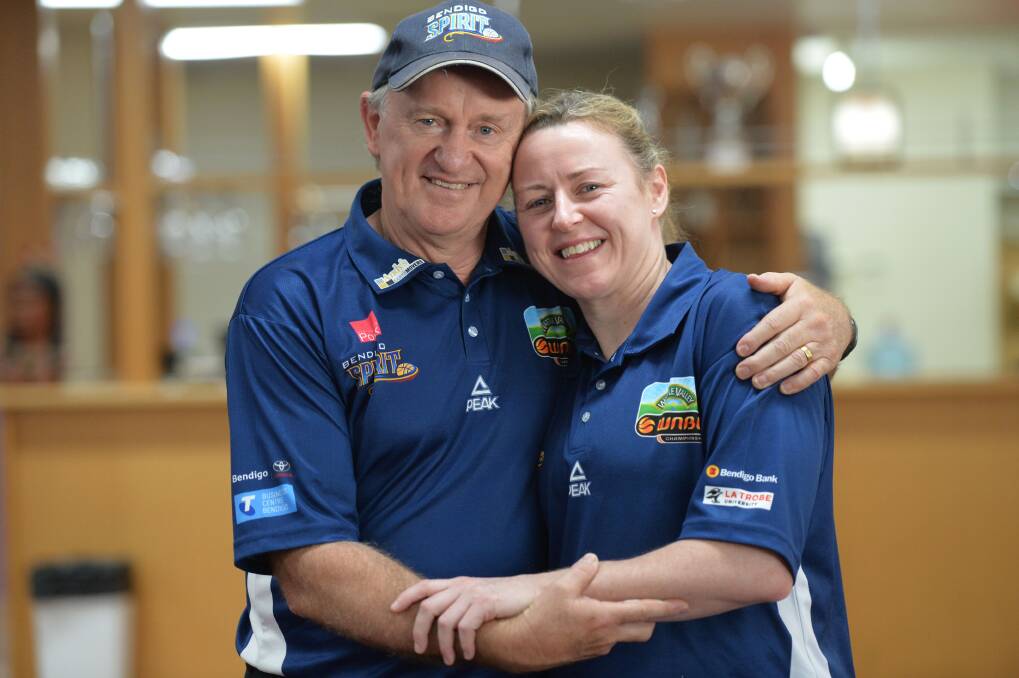 END OF AN ERA: Bernie and Kristi Harrower after she announced her retirement from basketball. Picture: BRENDAN McCARTHY