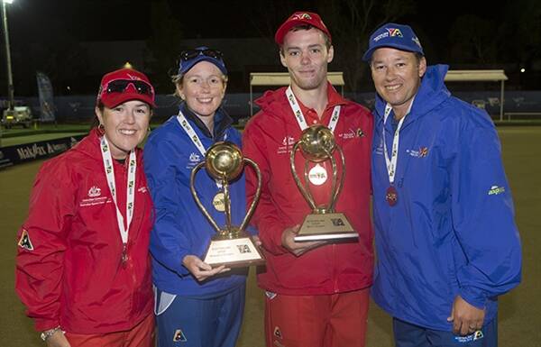 Nathan Wilson, third from left, with his Australian Open crown. Picture: BOWLS AUSTRALIA
