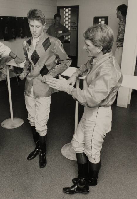 Patrick Payne and Dale Short discuss a protest outside the stewards room.