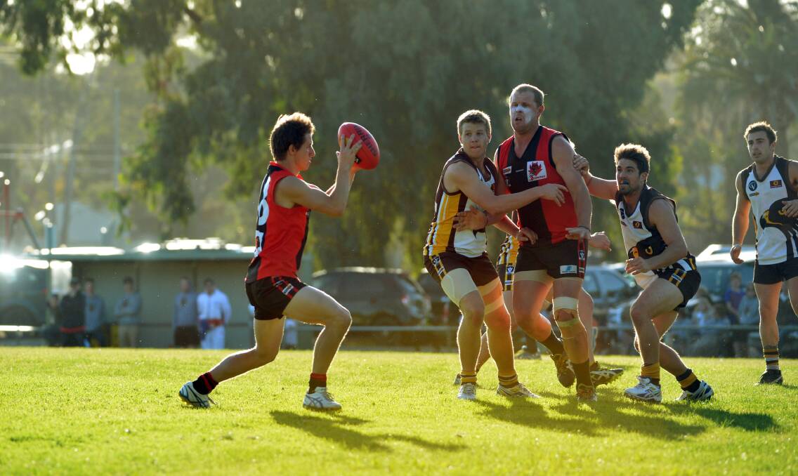 CRUNCH TIME: Alex Galea snaps a crucial goal for White Hills late in the game against Huntly. Picture: LIZ FLEMING