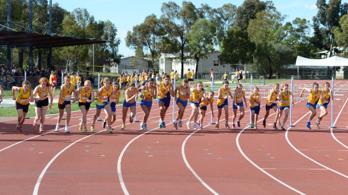 The field in the 12-15 year-old girls 800m event.