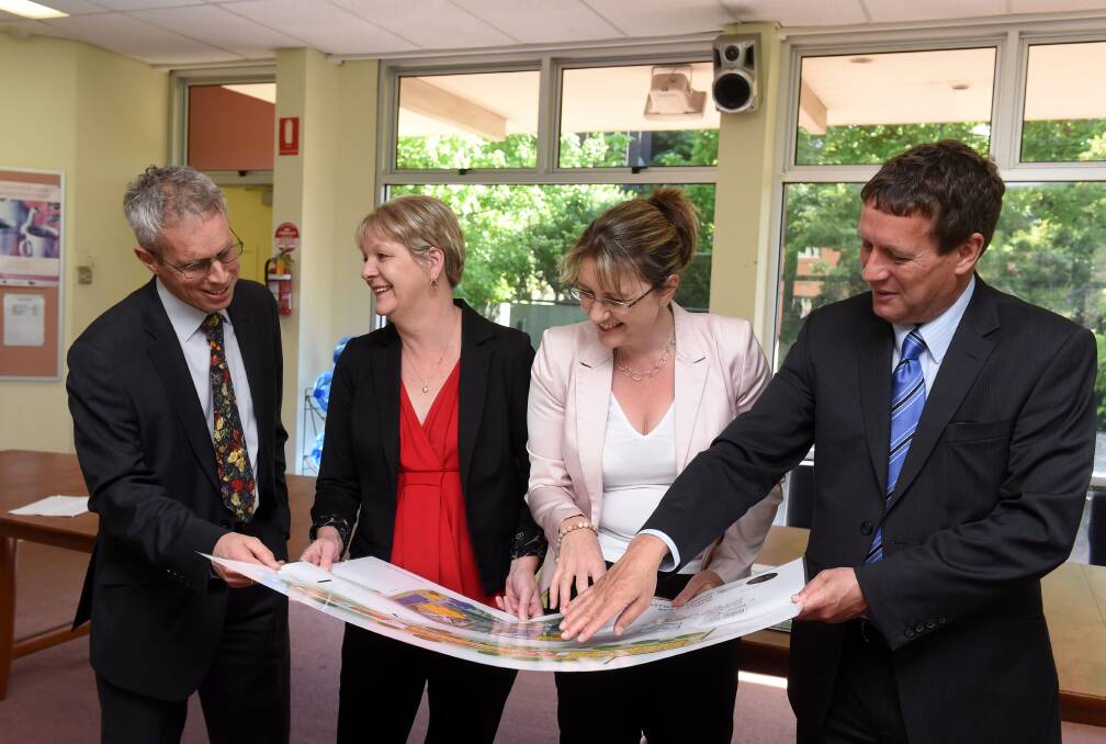 PLAN: School council president Ian Dallas with Maree Edwards, Jacinta Allan and Dale Pearce. Picture: JODIE DONNELLAN 