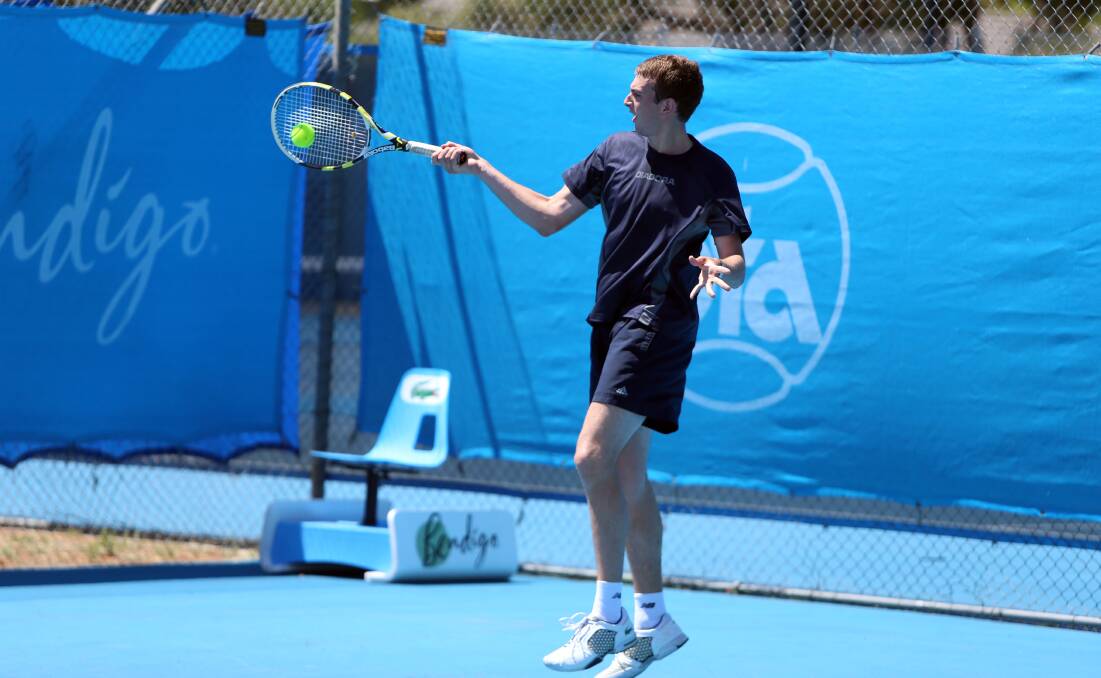 SWEET SPOT: Sam McHarg powers a forehand at the Bendigo Tennis Association's Nolan Street courts. Picture: LIZ FLEMING