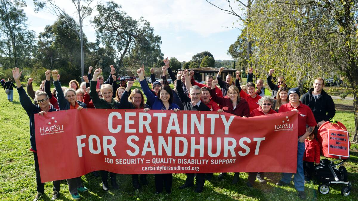 Sandhurst Centre workers protesting. Picture: BRENDAN McCARTHY