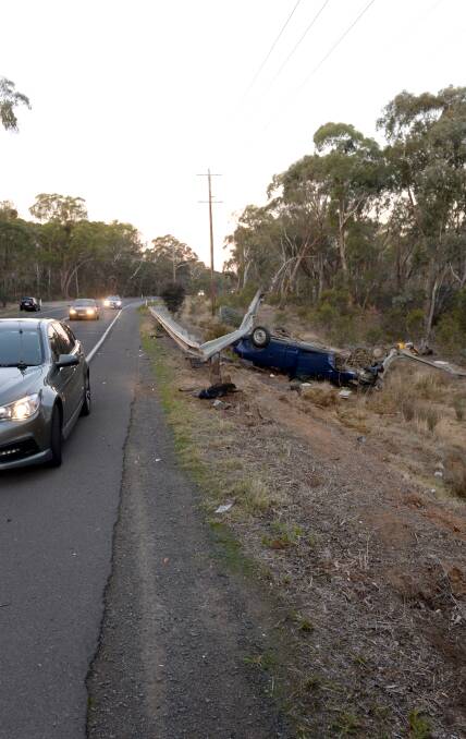 LUCKY: A man sustained minor injuries in this single vehicle accident on Lockwood road. Picture: JIM ALDERSEY