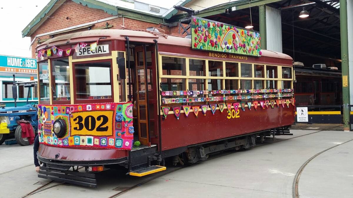 CRAFTY: Tram No. 302 will be a colourful sight in Bendigo today.