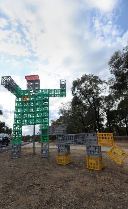 MOVING ON: Crate Man was dismantled yesterday. PICTURE: JIM ALDERSEY