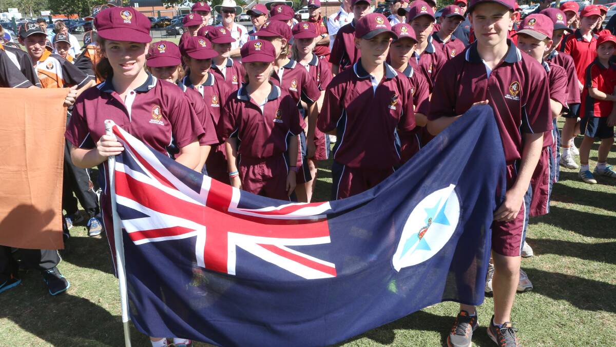 Queensland team at the opening ceremony at the Queen Elizabeth Oval. Picture: PETER WEAVING