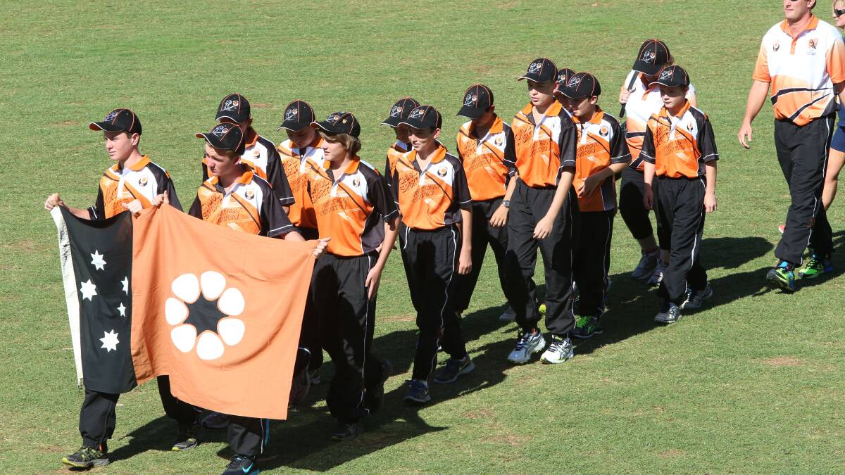 Northern Territory team at the opening ceremony at the Queen Elizabeth Oval. Picture: PETER WEAVING